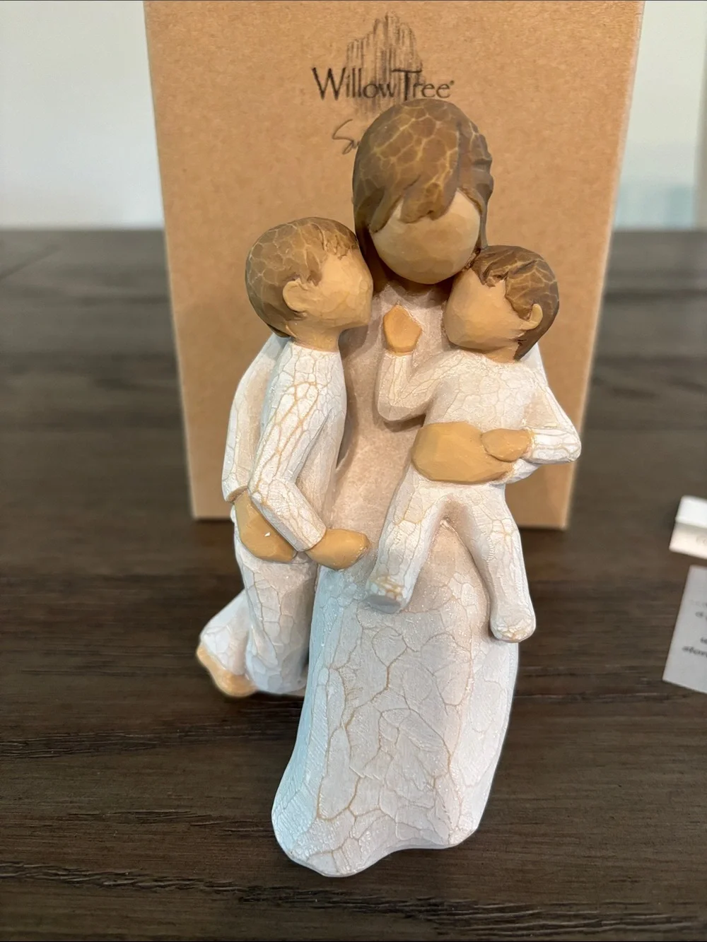 Willow Tree “Quietly” Mother Embracing Two Children Figurine in White and Brown